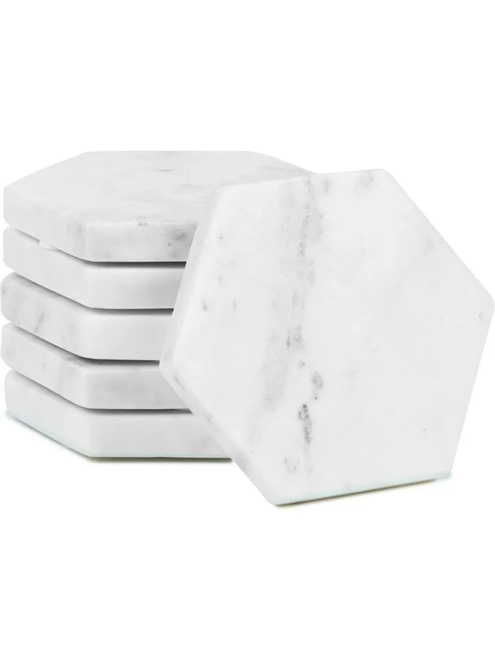 Set of 6 Hexagon Marble Coasters | Modern White Decor for Home & Office